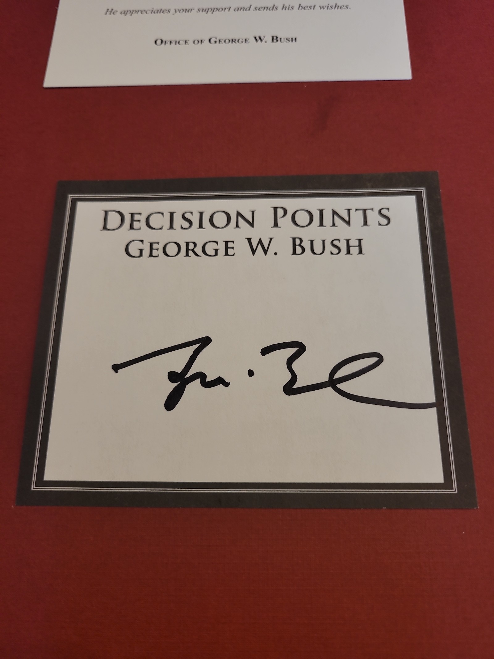 PRESIDENT GEORGE W BUSH SIGNED Autographed BOOKPLATE DECISION POINTS W/ COA