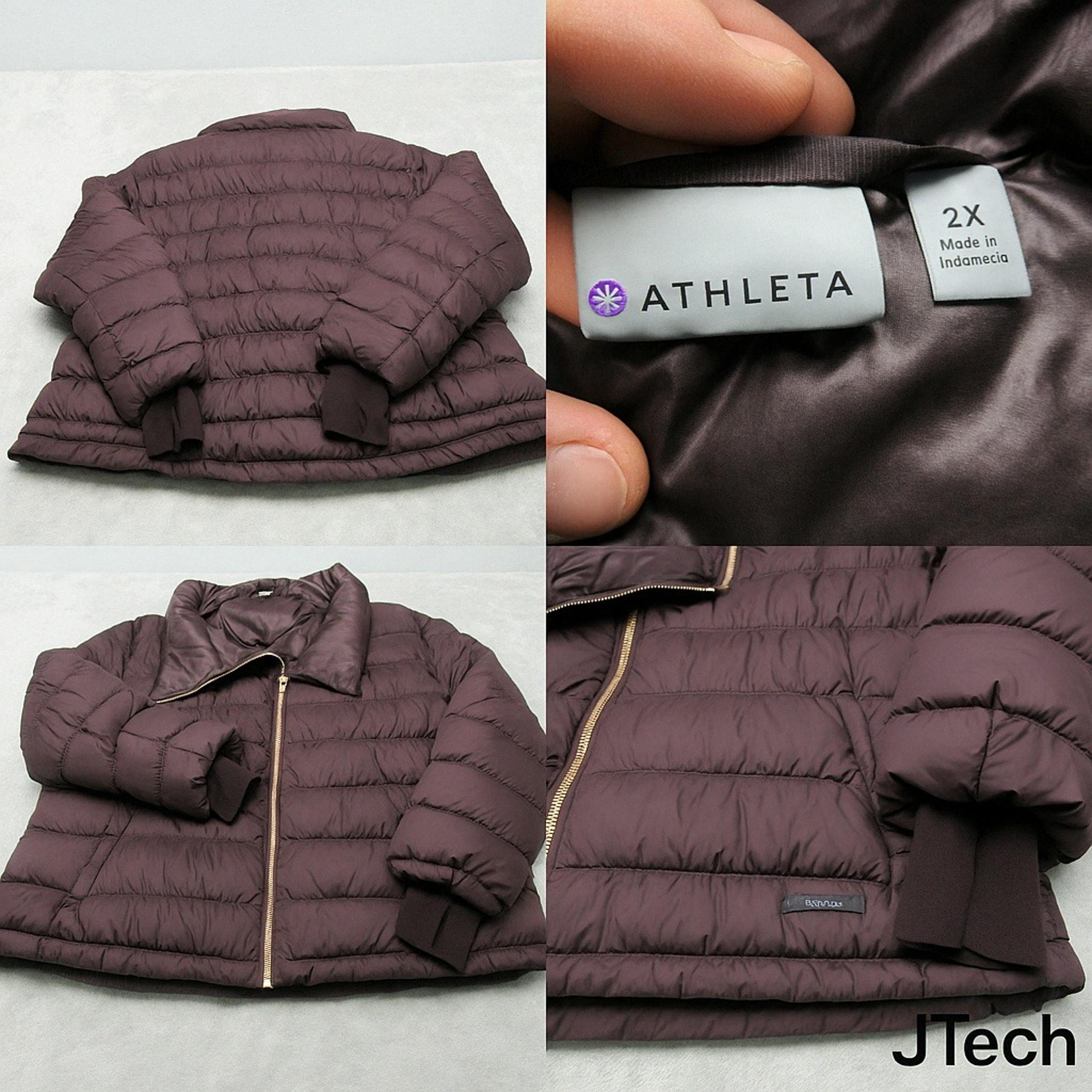 Athleta Jacket Womens 2X Purple 90% Down Thumbholes Quilted Puffer Full Zip