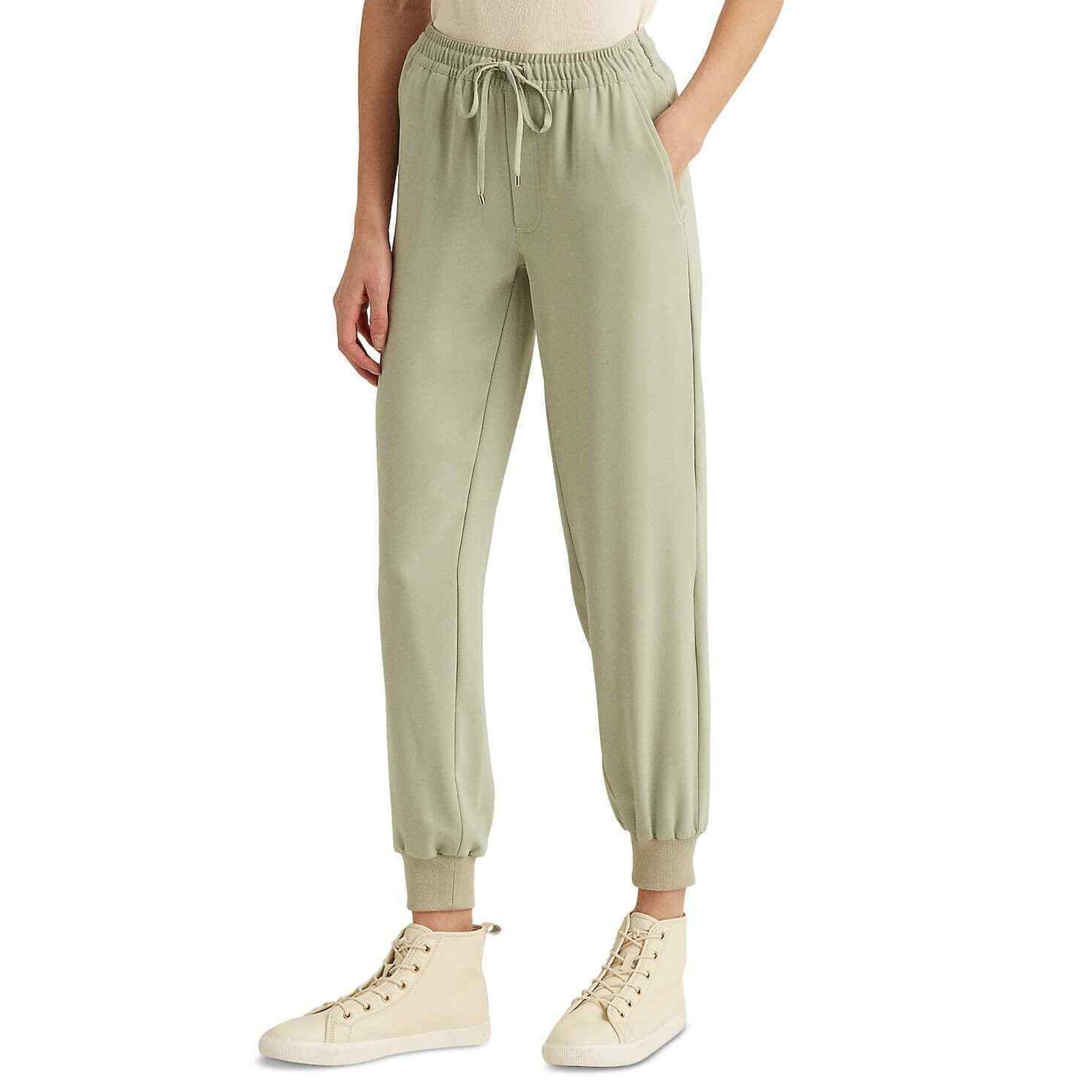 Lauren Ralph Lauren Women's Green Side-Stripe Crepe Sweatpants - 2 - Green