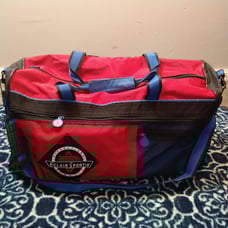 Vintage 90s Color Block X Large Duffle Bag With Bottom Pocket Black Blue Red