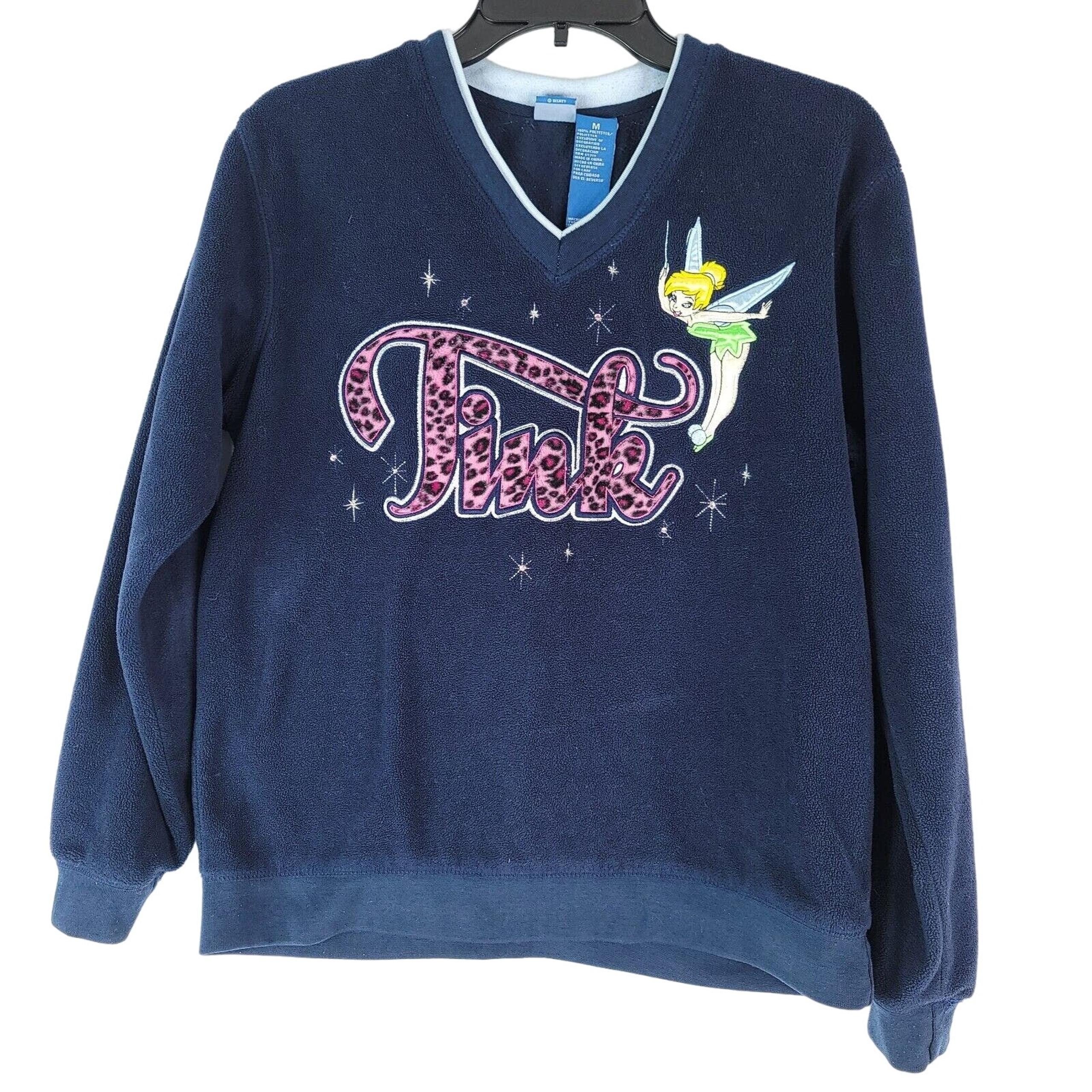 Disney Tinkerbell Sweater Womens Medium Fleece V Neck Sweatshirt Top