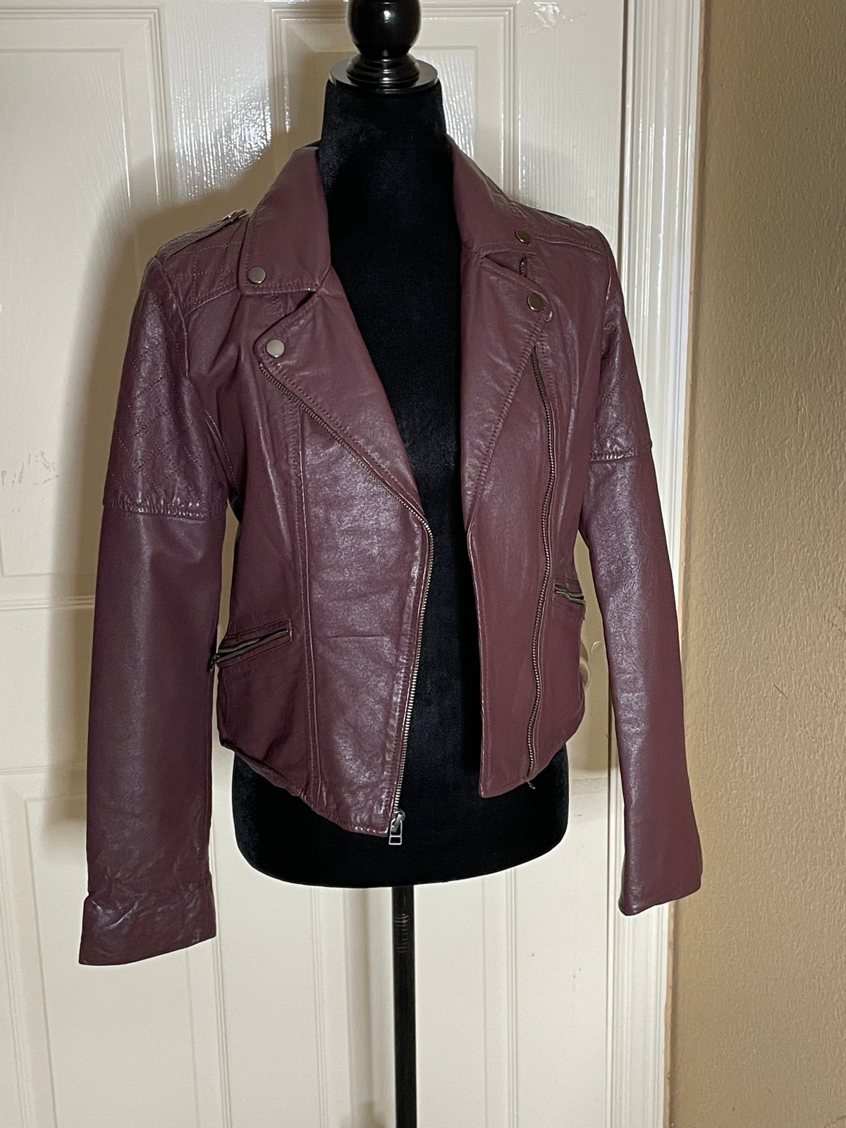 Anthropology, Sanctuary Noir Magenta Leather Jacket S