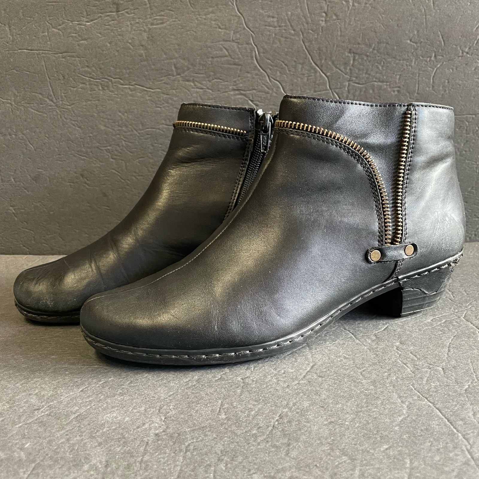 Rieker Black Leather Zip Detail Booties 38 US 7