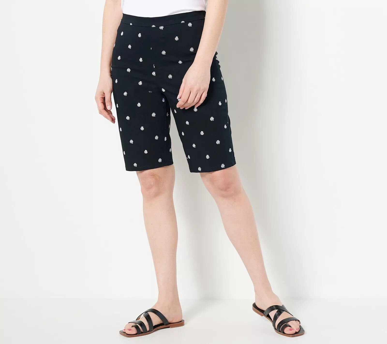 Isaac Mizrahi Live! Embroidered Shorts Pitch Black Plus 28 New