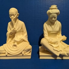 Vintage 1968 Signed Italian Sandstone Asian Musician Couple Bookends