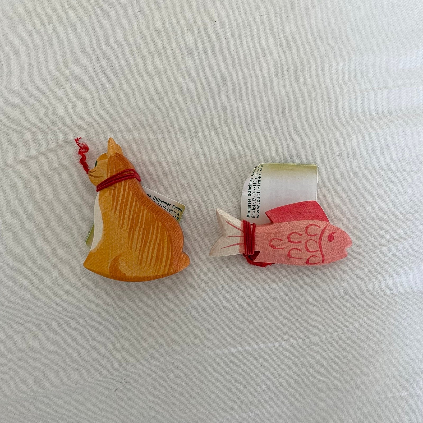 NWT Ostheimer Bundle Orange Tabby Cat and Red Fish Wooden Animals