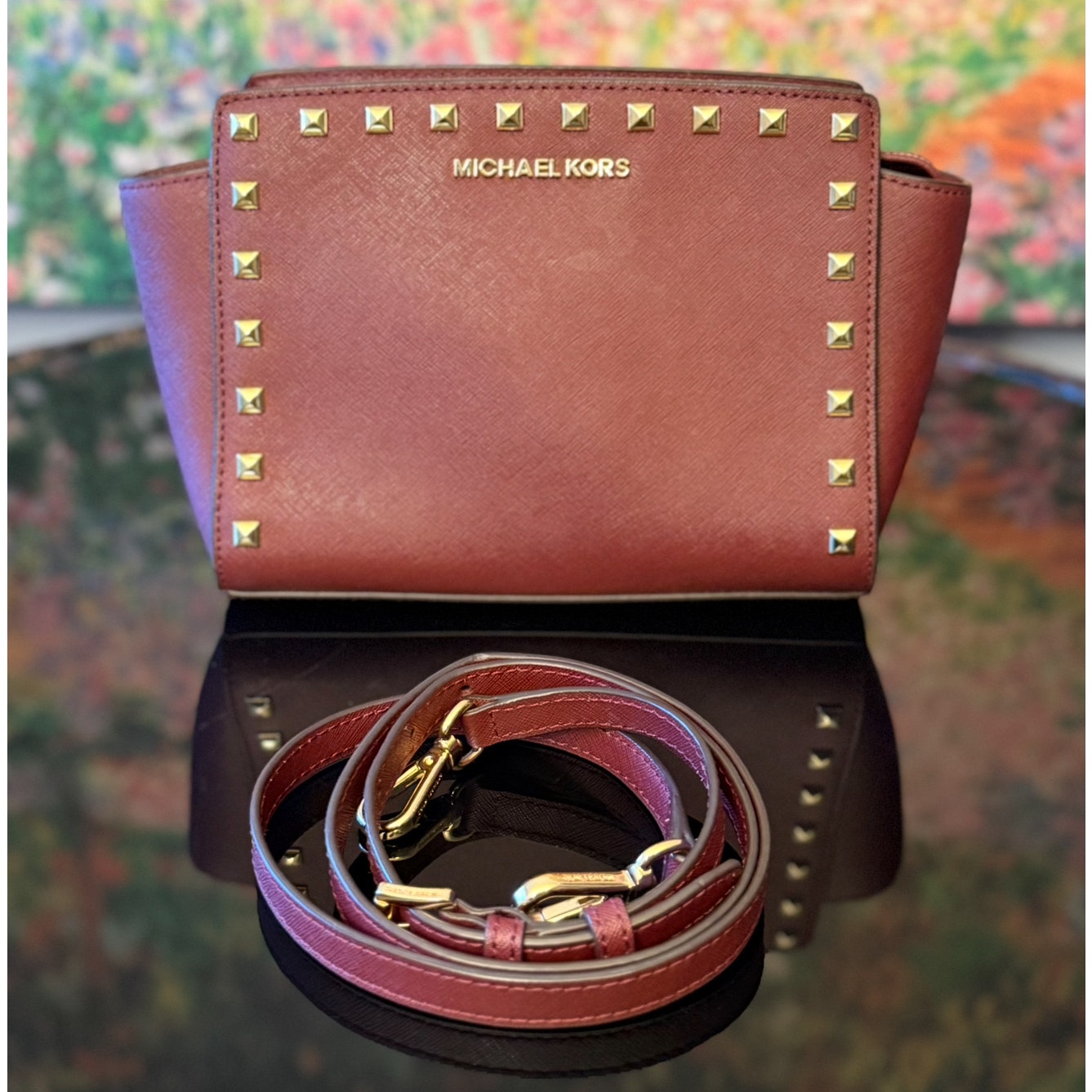 EUC Michael Kors Studded “Selma” Leather Crossbody/Clutch