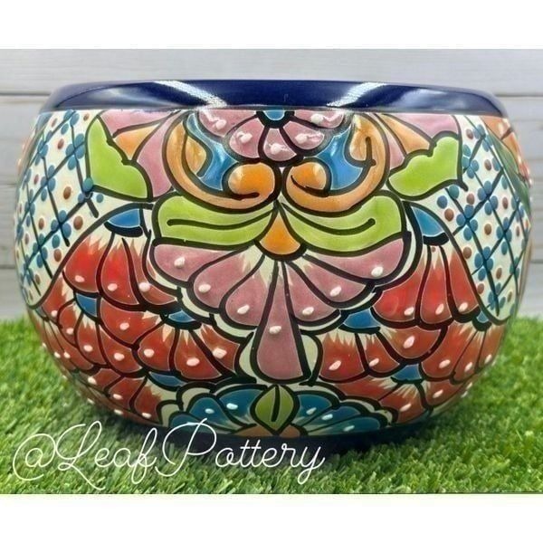 Rosalie Talavera Handmade Multi Colored Ceramic Planter Pot