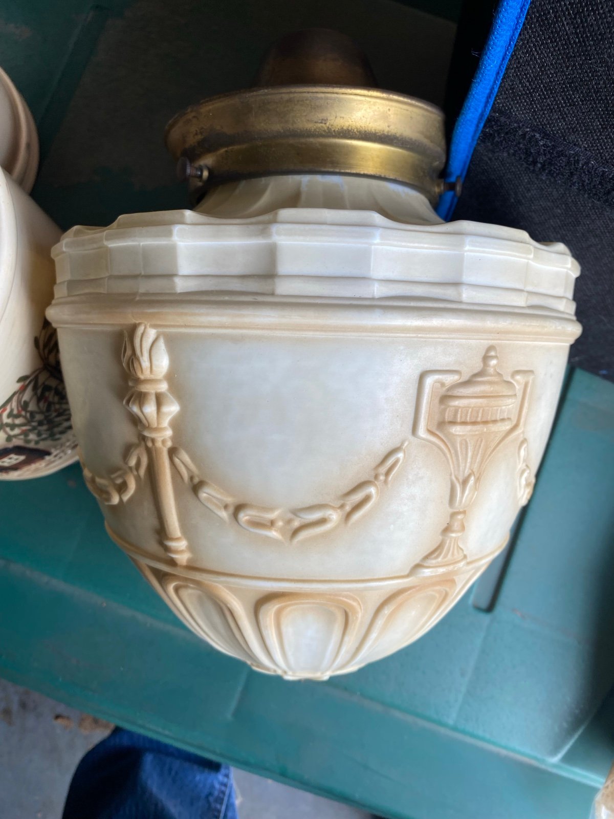 Antique Victorian Milk Glass Shade with Flame Torches and Swags