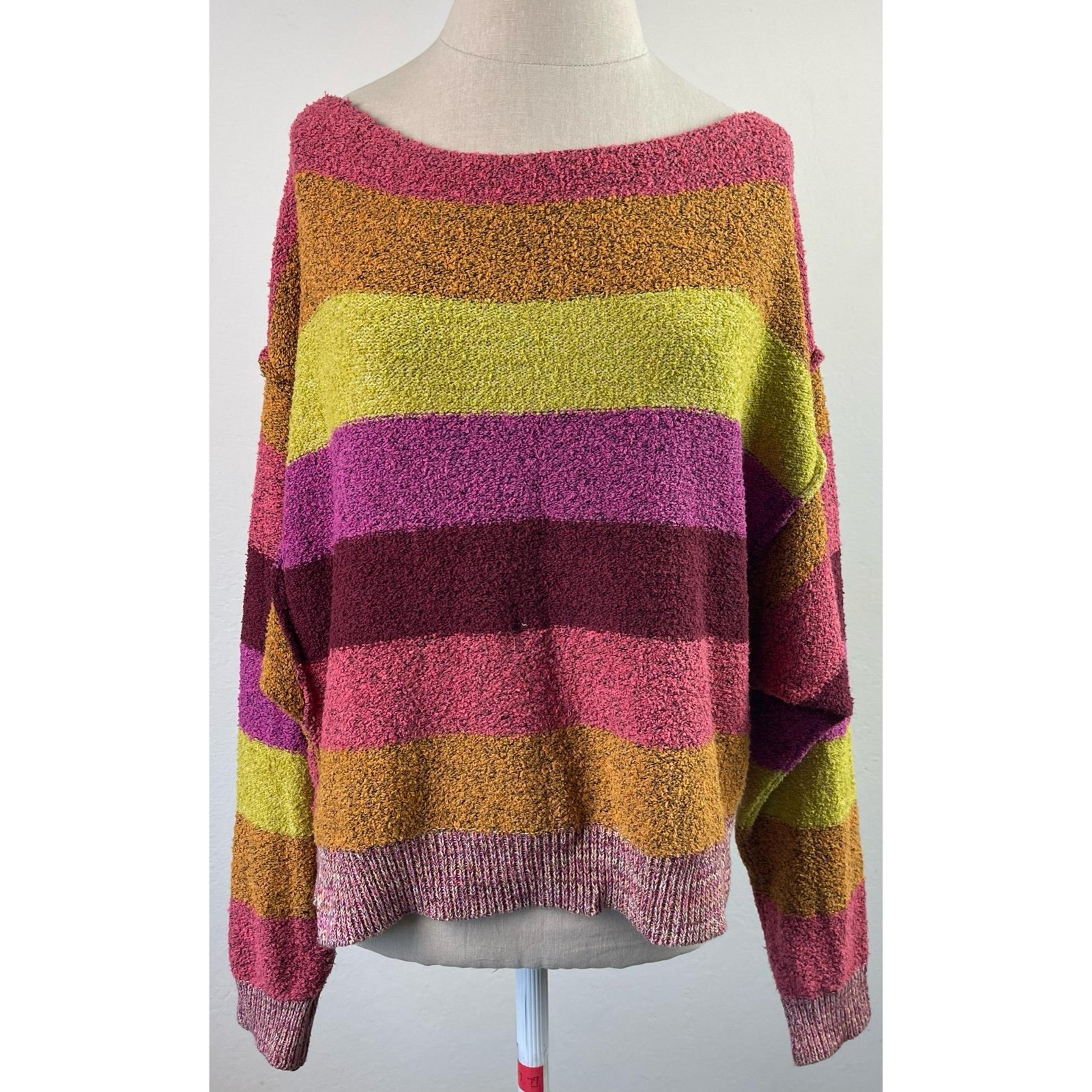 Free People Candyland Pullover Multi Off The Shoulder Sweater