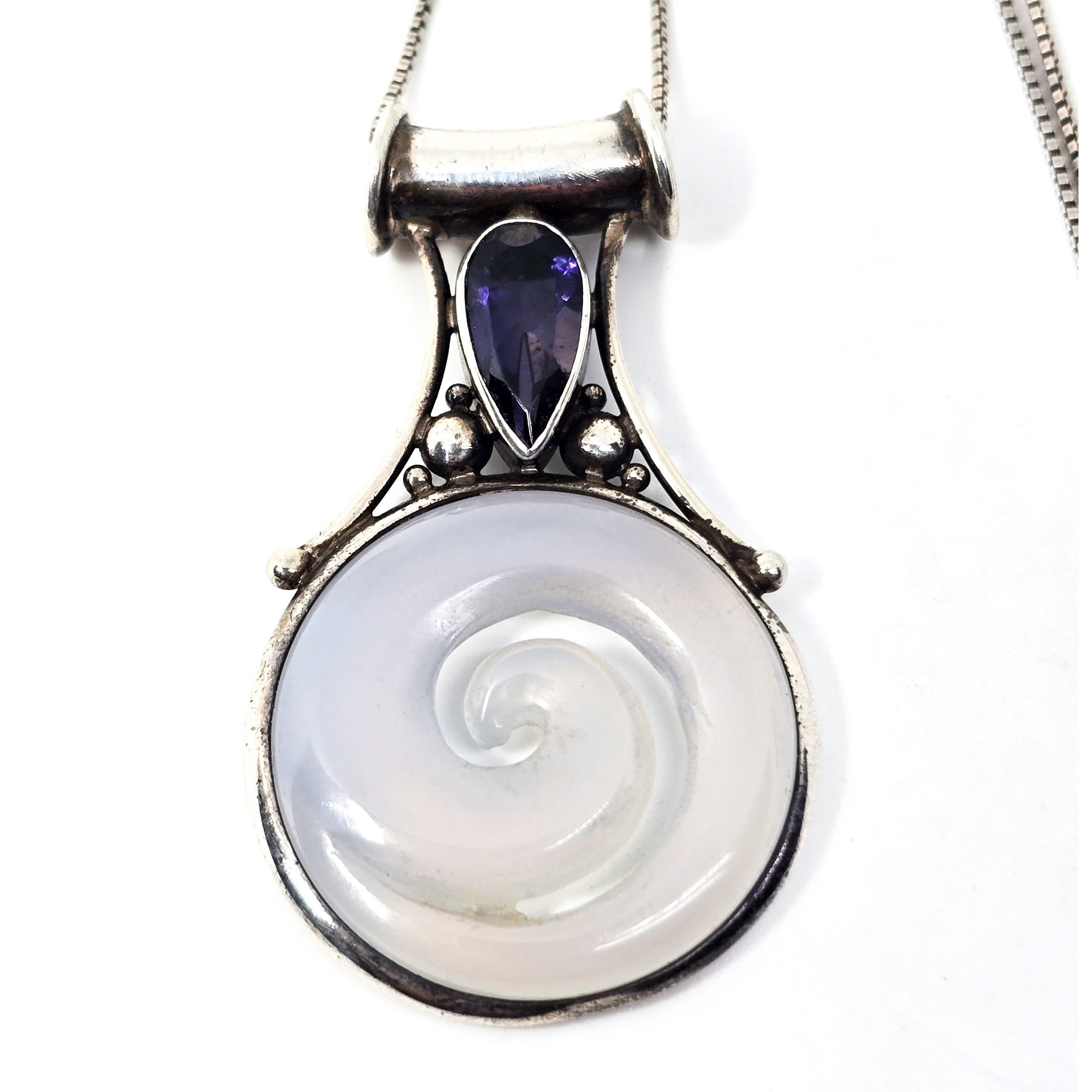 Sajen Blue Chalcedony swirl tanzanite gemstone sterling silver pendant necklace
