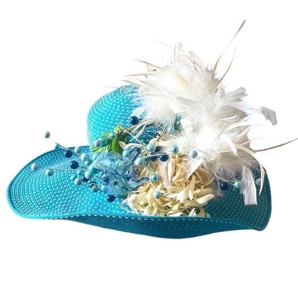 CARIBBEAN JOE Women's Fashion Custom Made Turquoise Blue Hat Foldable Wide Brim