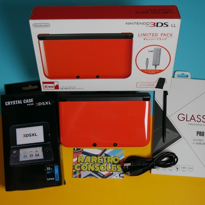 RARE Nintendo 3DS XL Special Pack in Orange/Black W/ Box, 32GB, Charger & Games