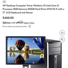 HP Desktop Computer Tower Windows 10 Intel Core i3 Processor