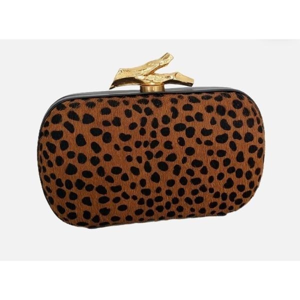 DVF Diane von Furstenberg Calf Hair LEOPARD Print Lytton Minaudiere Clutch