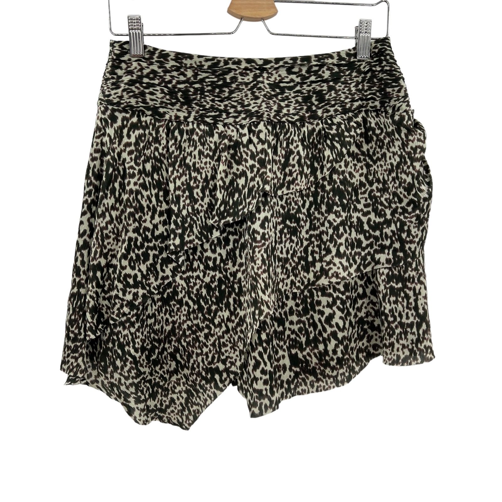 IRO Roya Leopard Silk Mini Skirt Ecru Black Brown Size 38 / US 6