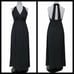 Vintage 70s Black Halter Maxi Dress Cutout Strappy Back Empire Waist