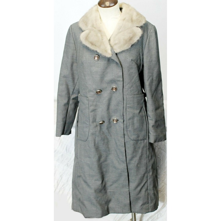 Vtg 1980s Norne's of Wheeling Grey Coat Fox Fur Removable Collar Women Medium