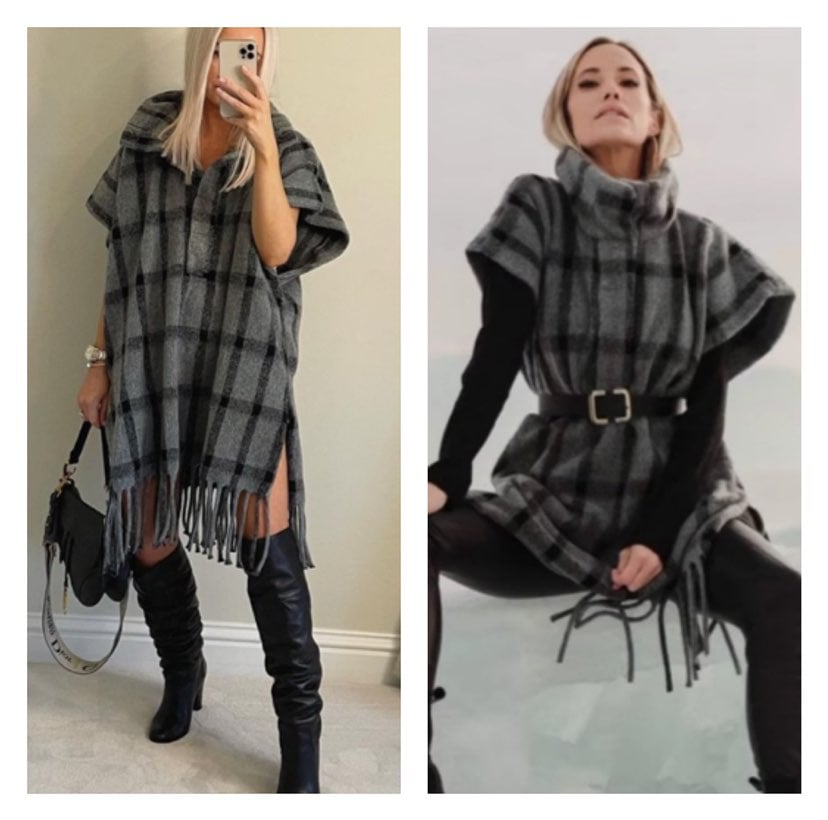 NWT Zara oversized wool blend fringe pon