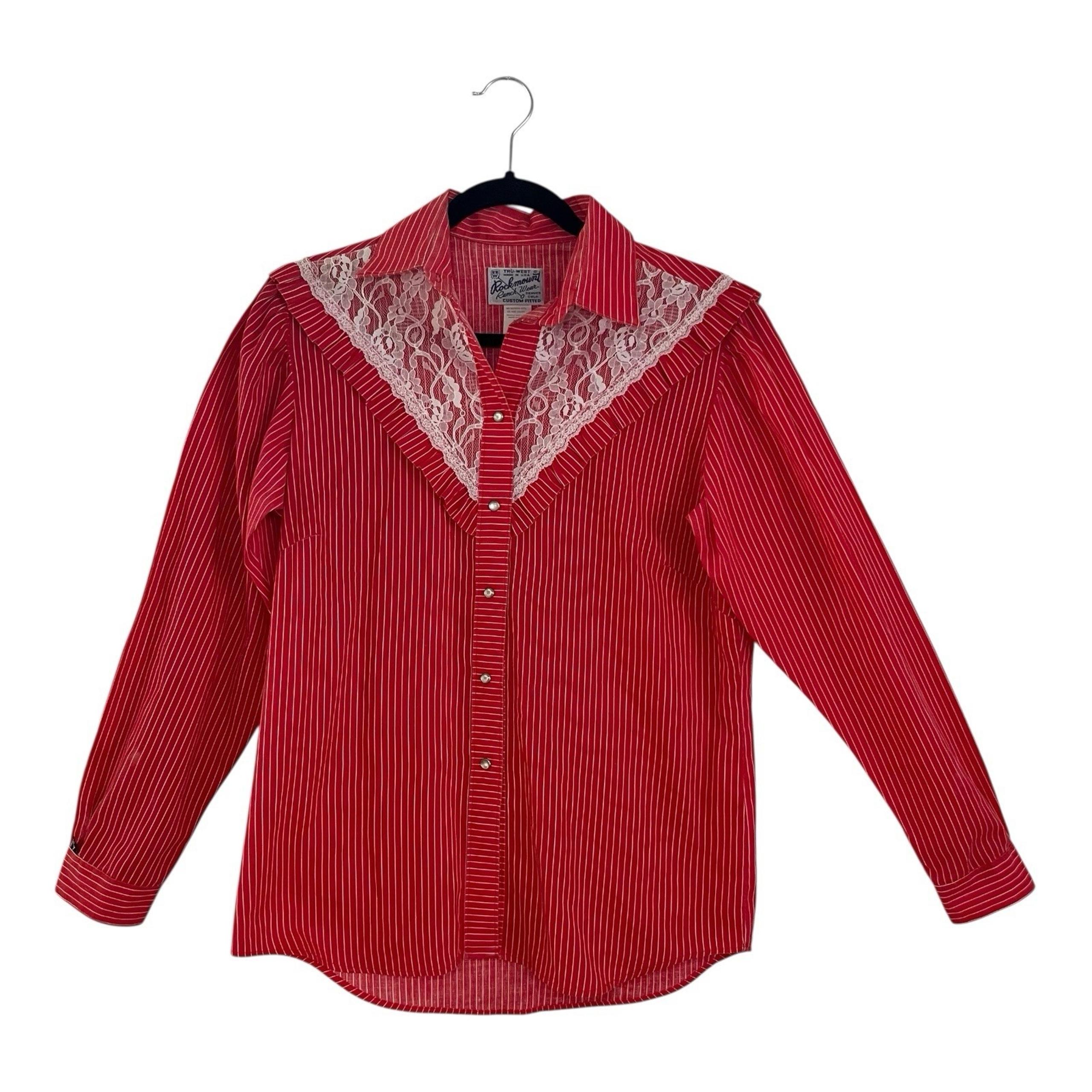 Rockmount Tru West Ranch Wear Women's Button Up Pearl Snap 36 USA Ruffle Lace