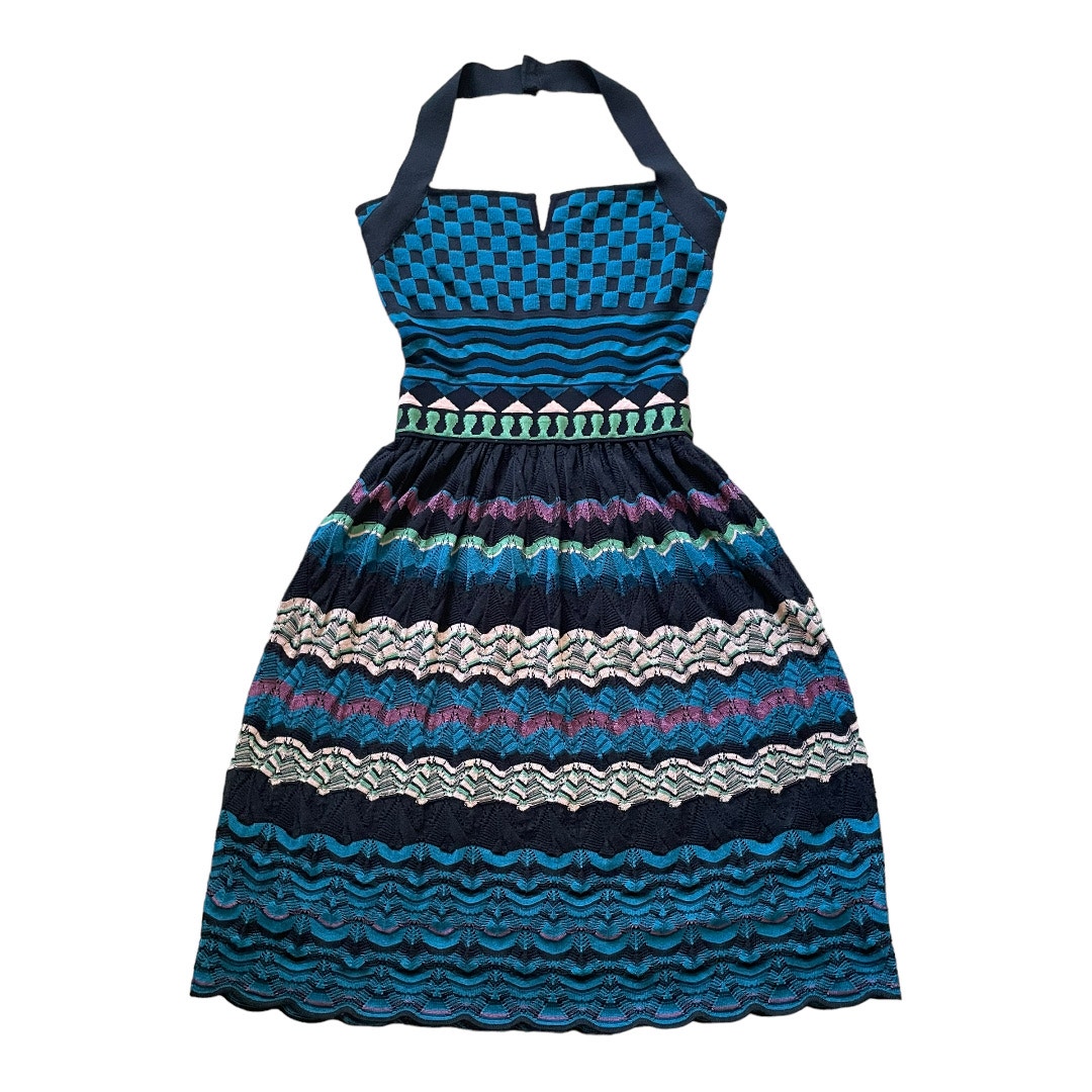 M Missoni Zig Zag Knit Halter Mini Dress 40 IT 4 US