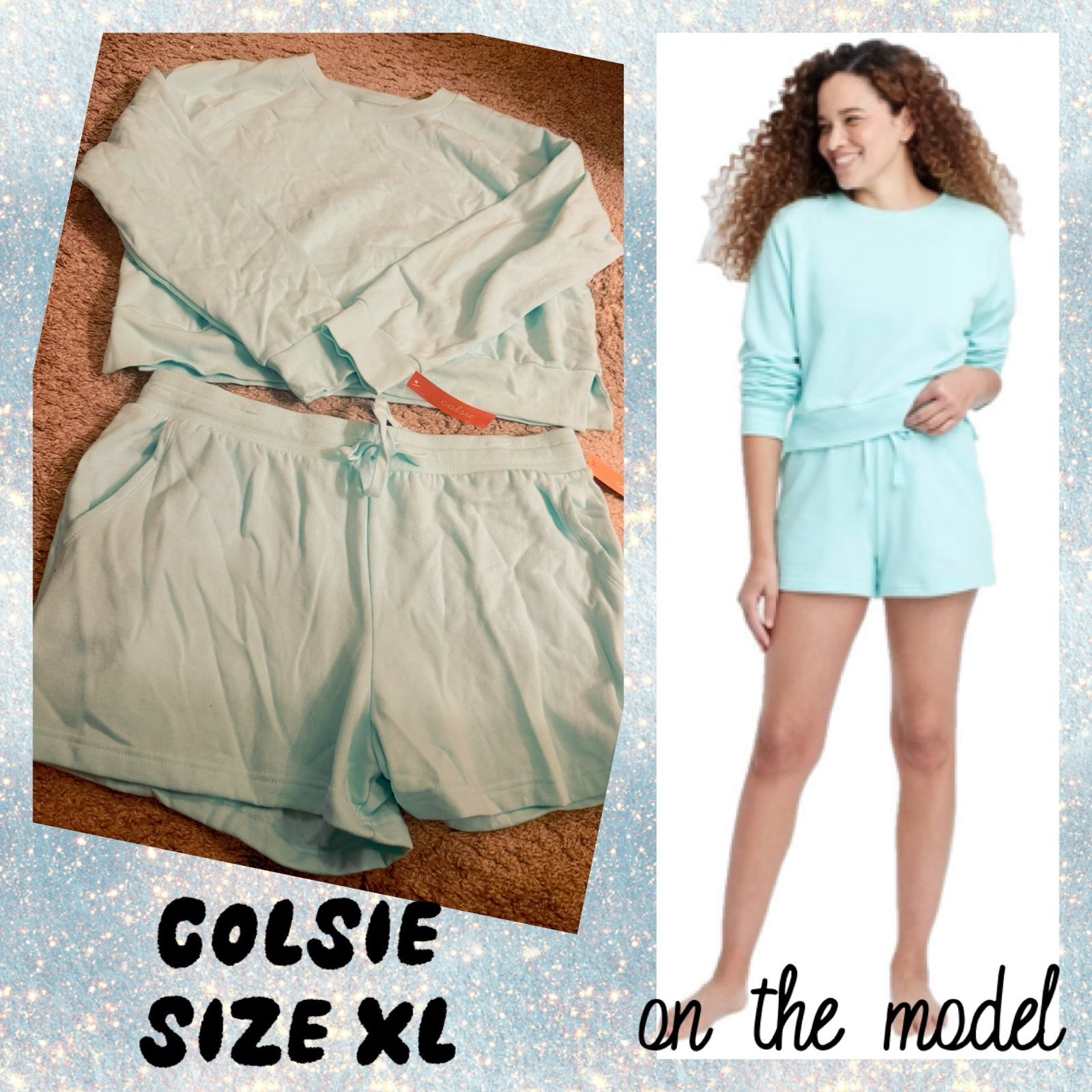 Colsie Women's Light Blue Fleece Lounge Shorts & Sweatshirt Set - size xl