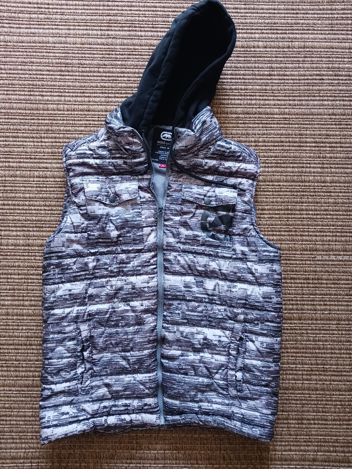 Ecko Unltd Mens Black Puffer Hooded Vest