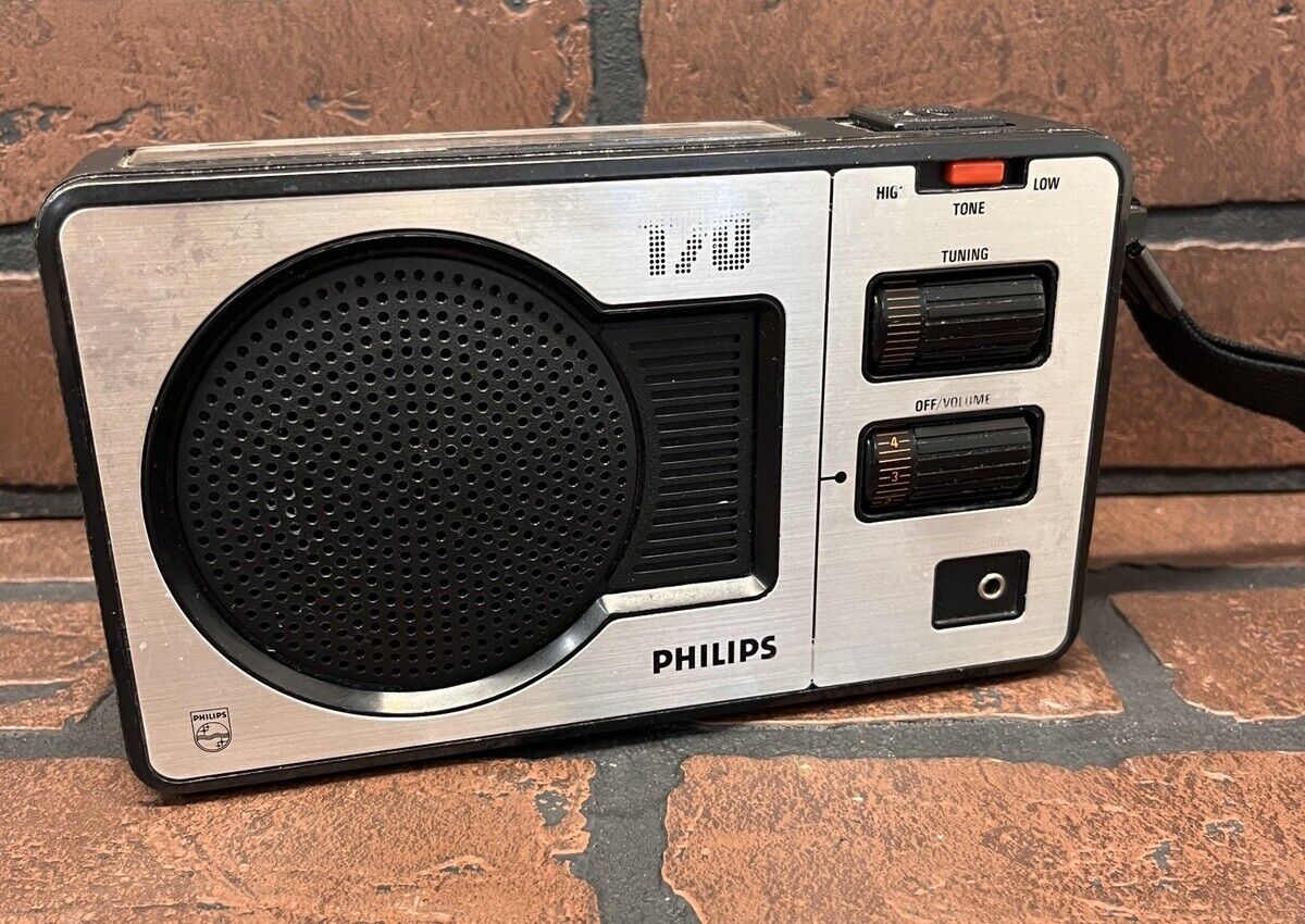Vintage Philips 170 AM FM Portable Transistor Radio Stainless Steel 80s DeLorean