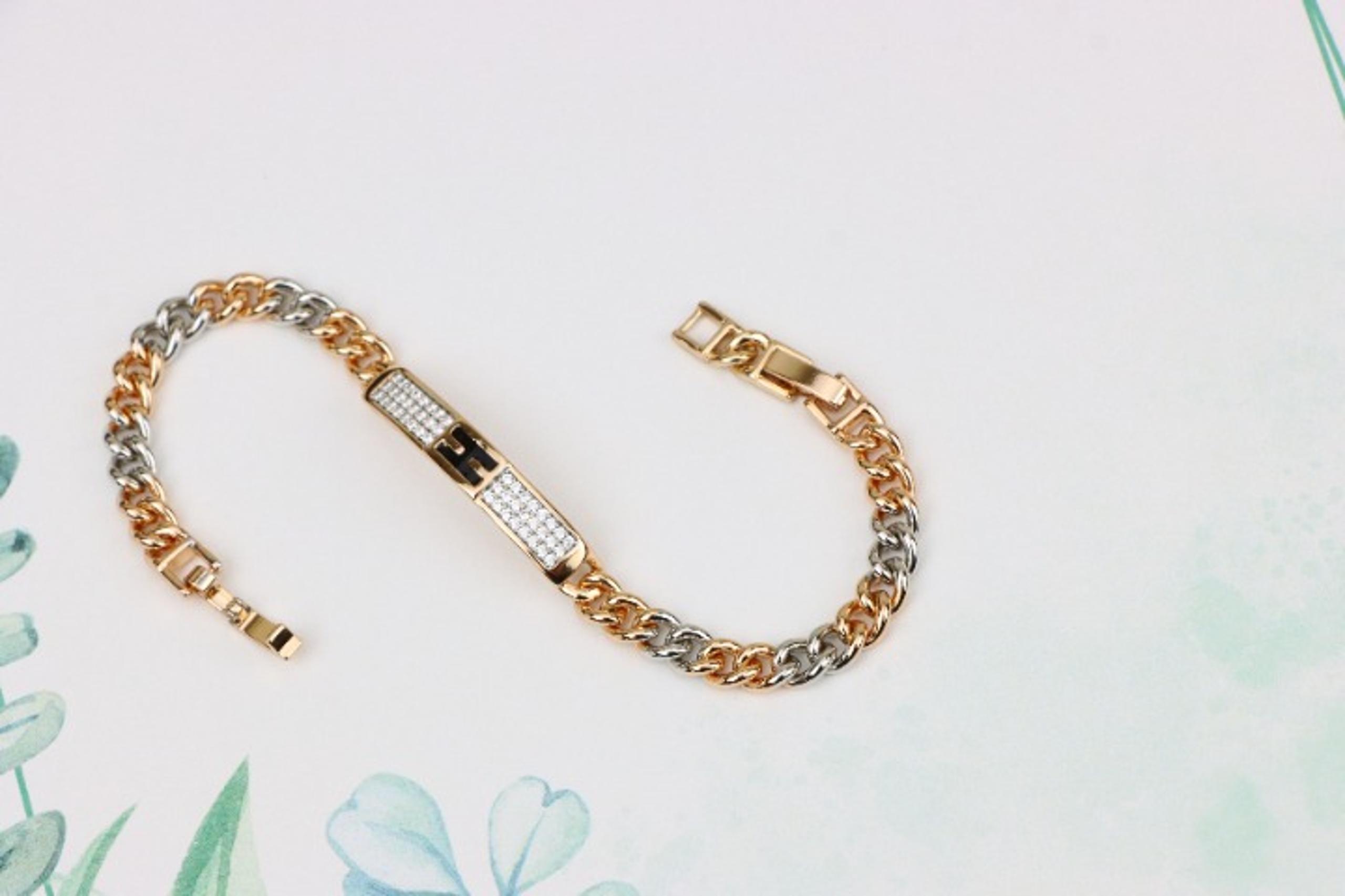 "Dual Tone Rose Gold Bracelet with Crystal 'H' Accent, XPBL0735
