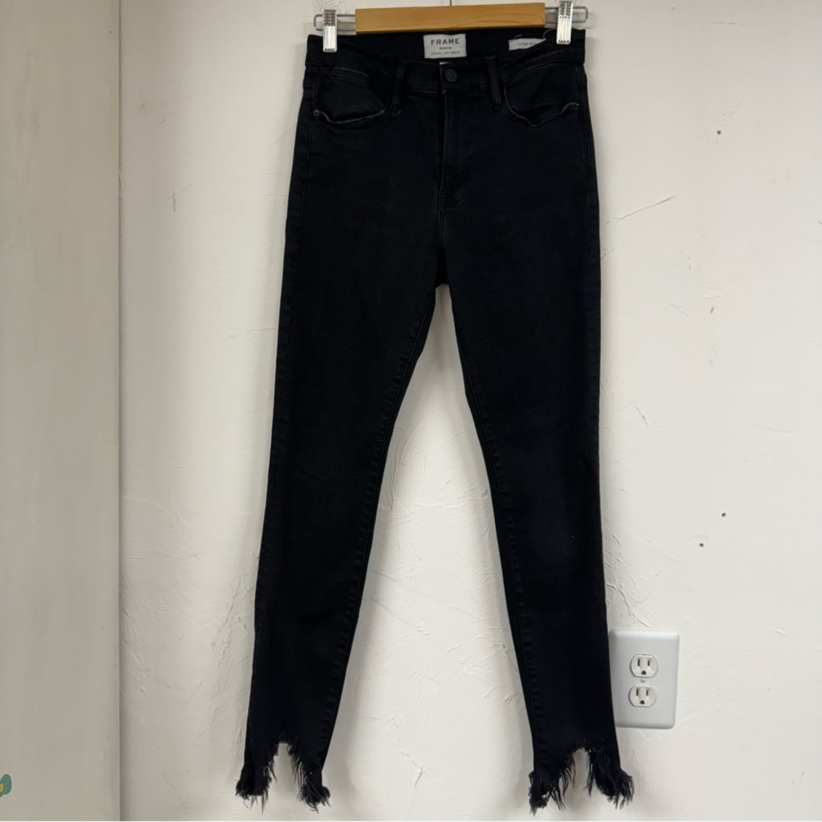 Frame Denim Black Le High Skinny Raw Step Hem Jeans Womens 27 Fall Denim Classic