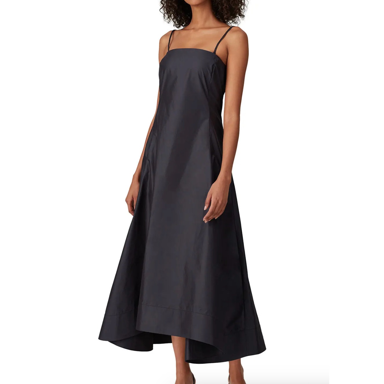 3.1 Phillip Lim Dress Womens 6 Black Spaghetti Strap Midi Square Neck Cotton