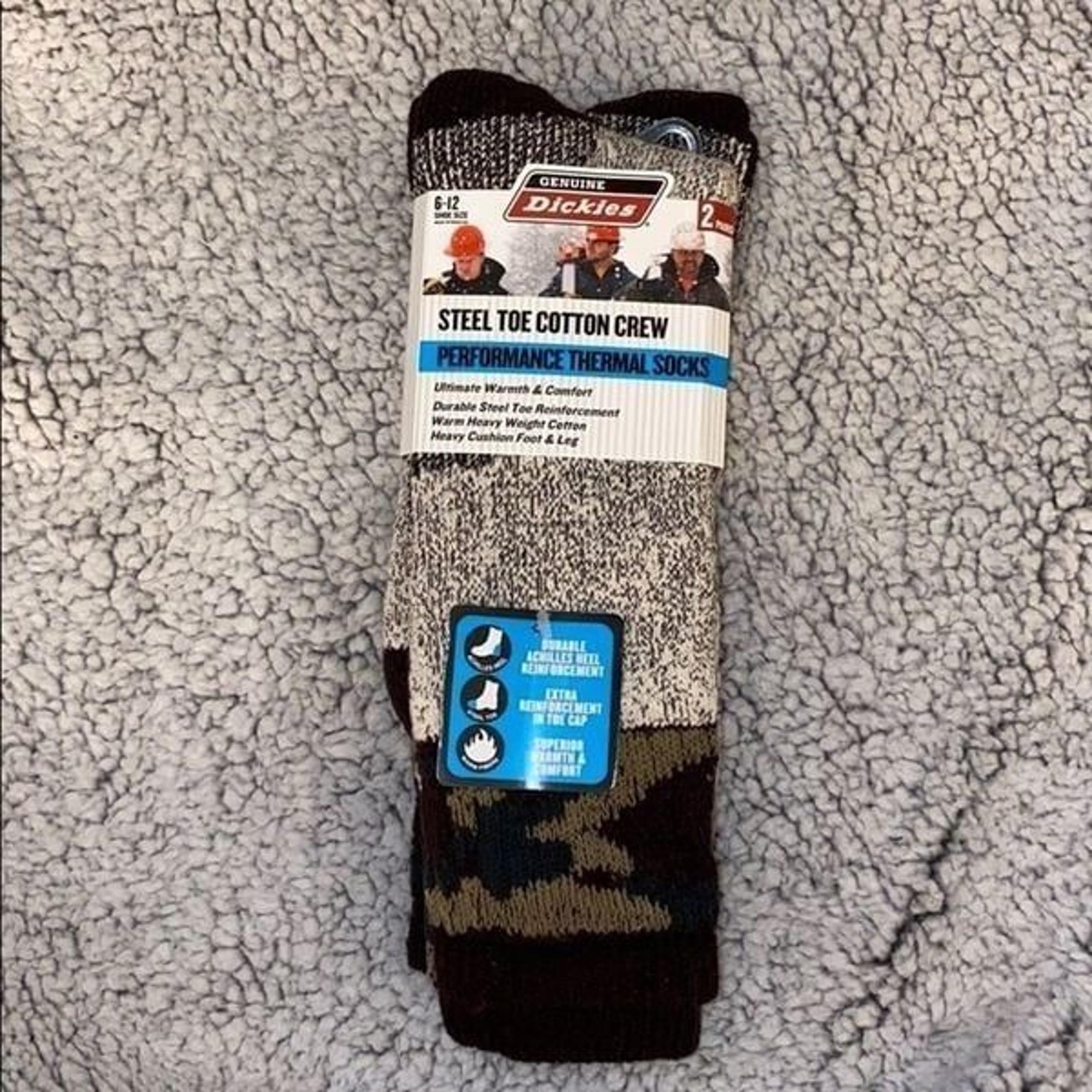 Dickies Men’s Steel Toe Cotton Crew Socks Gray Camo 2 Pairs NWT