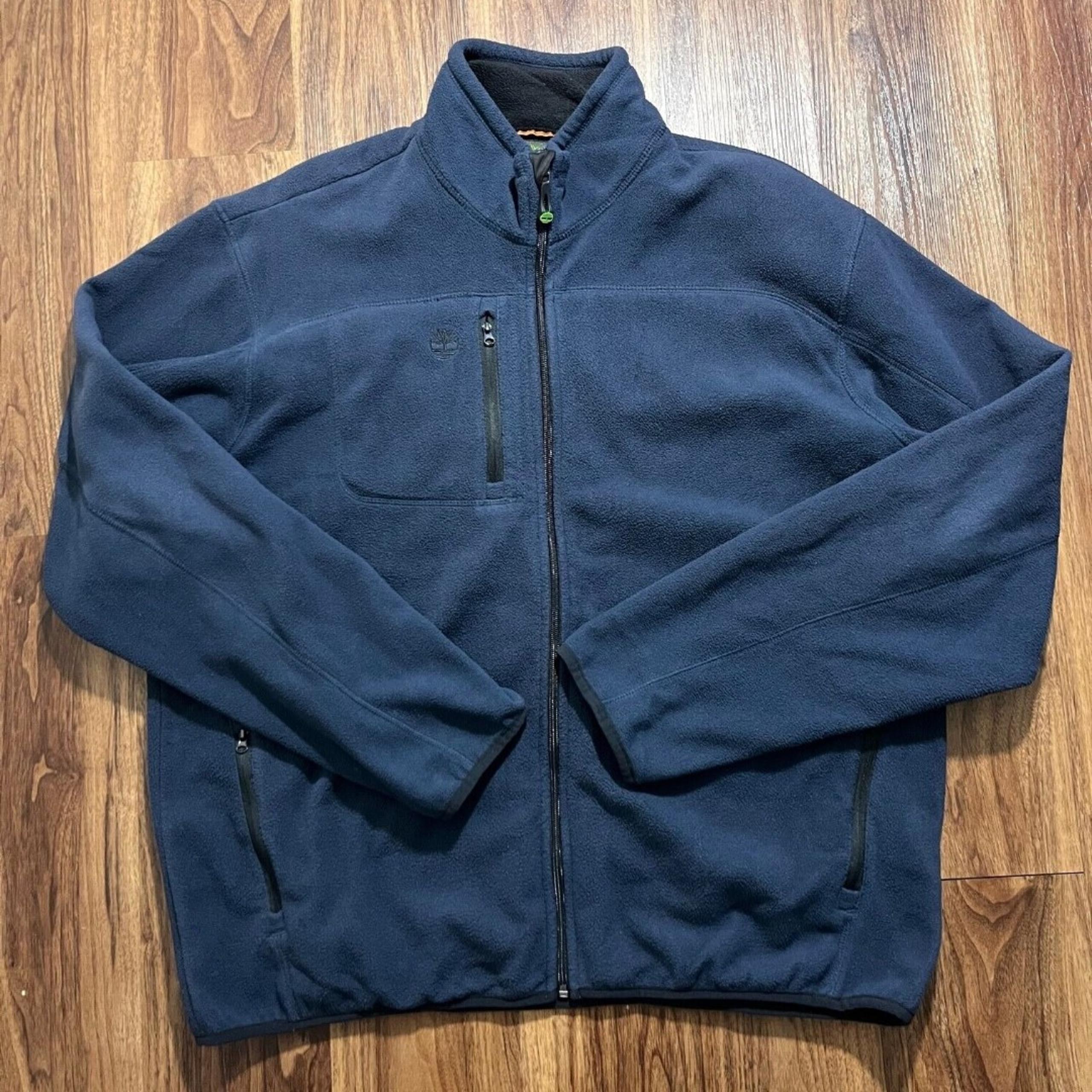 Timberland Jacket Mens Blue Pockets Fill Zip Logo Fleece Sweater Size 2XL