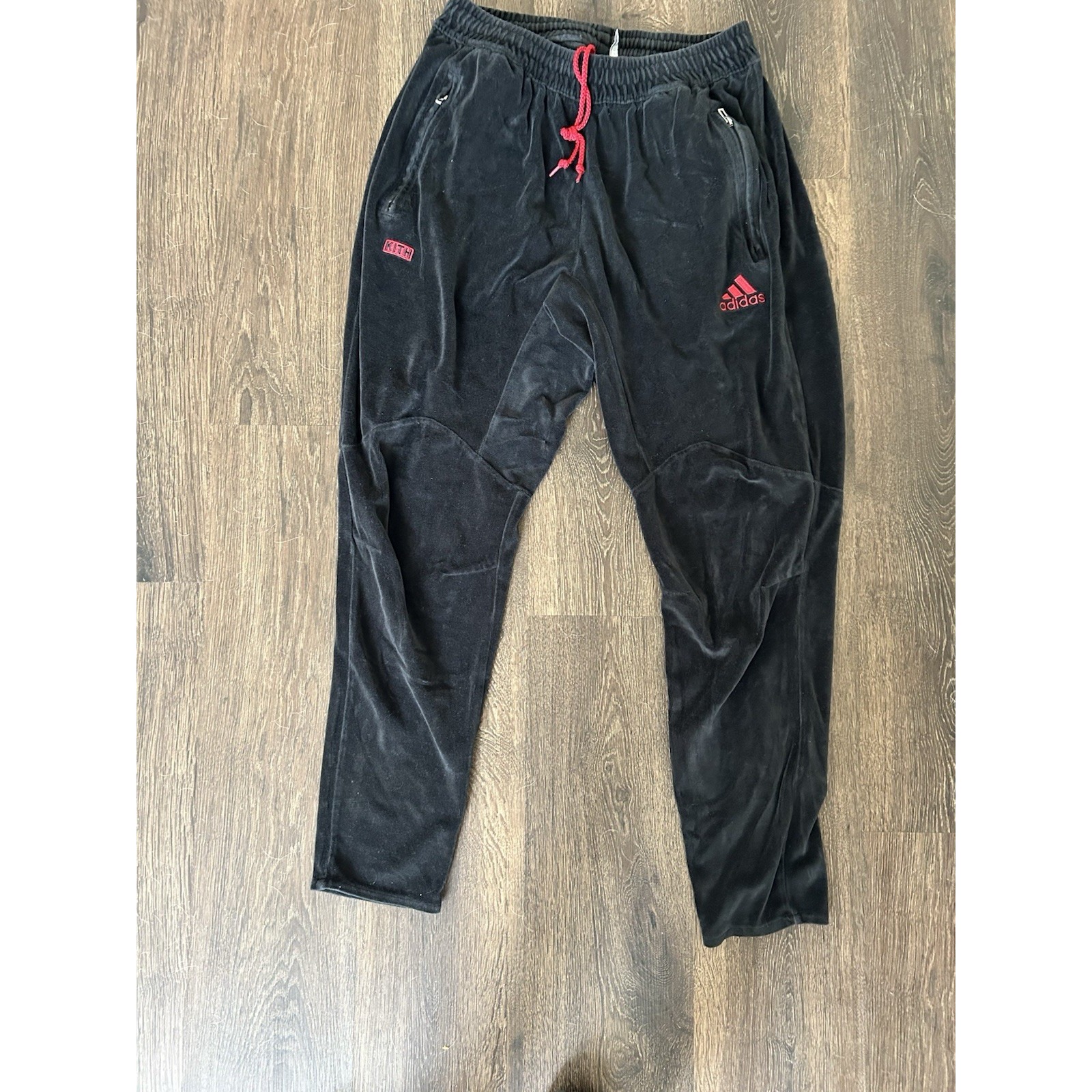 Kith X Adidas Men's Velour Track Sweat Pants L Dark Gray Black Large AWESOME