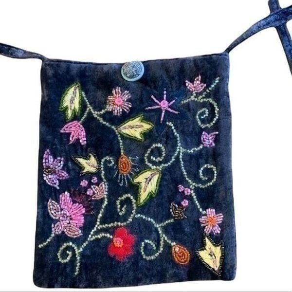 Christian Livingston navy velvet beaded purse