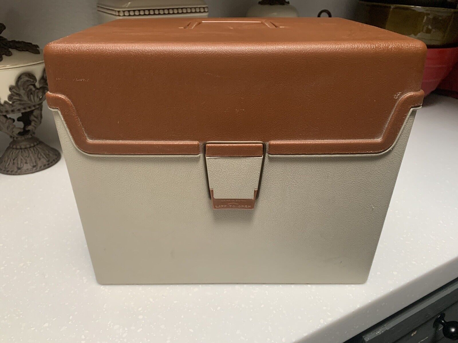 Vintage Sewing Pattern File Storage Craft Box Brown & Tan