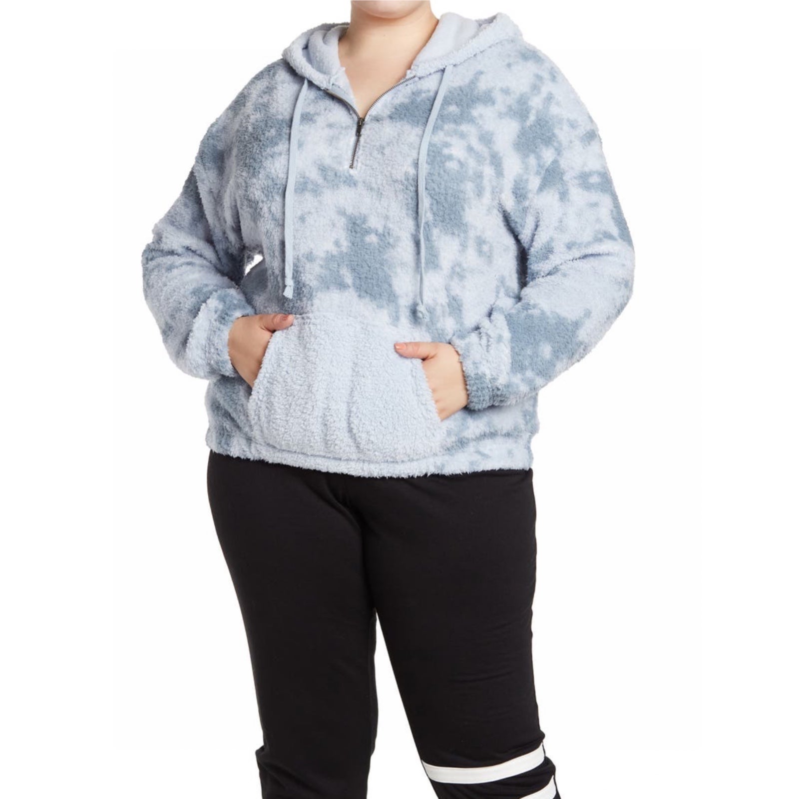 ✨COMO BLU FAUX FUR HOODIE FADED DENIM COMBO✨