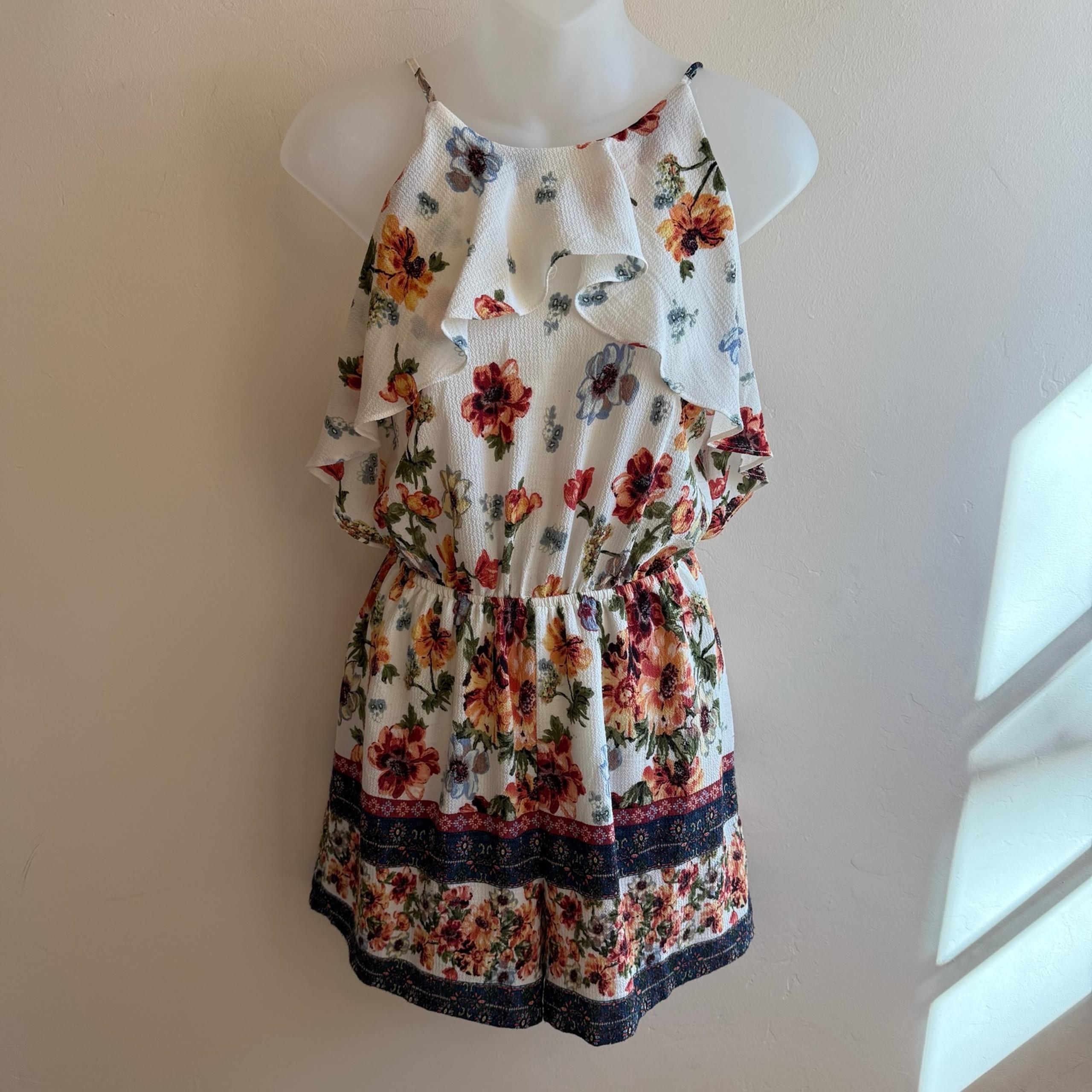 Blue Rain Boho Sleeveless White Floral Women’s Romper Playsuit S