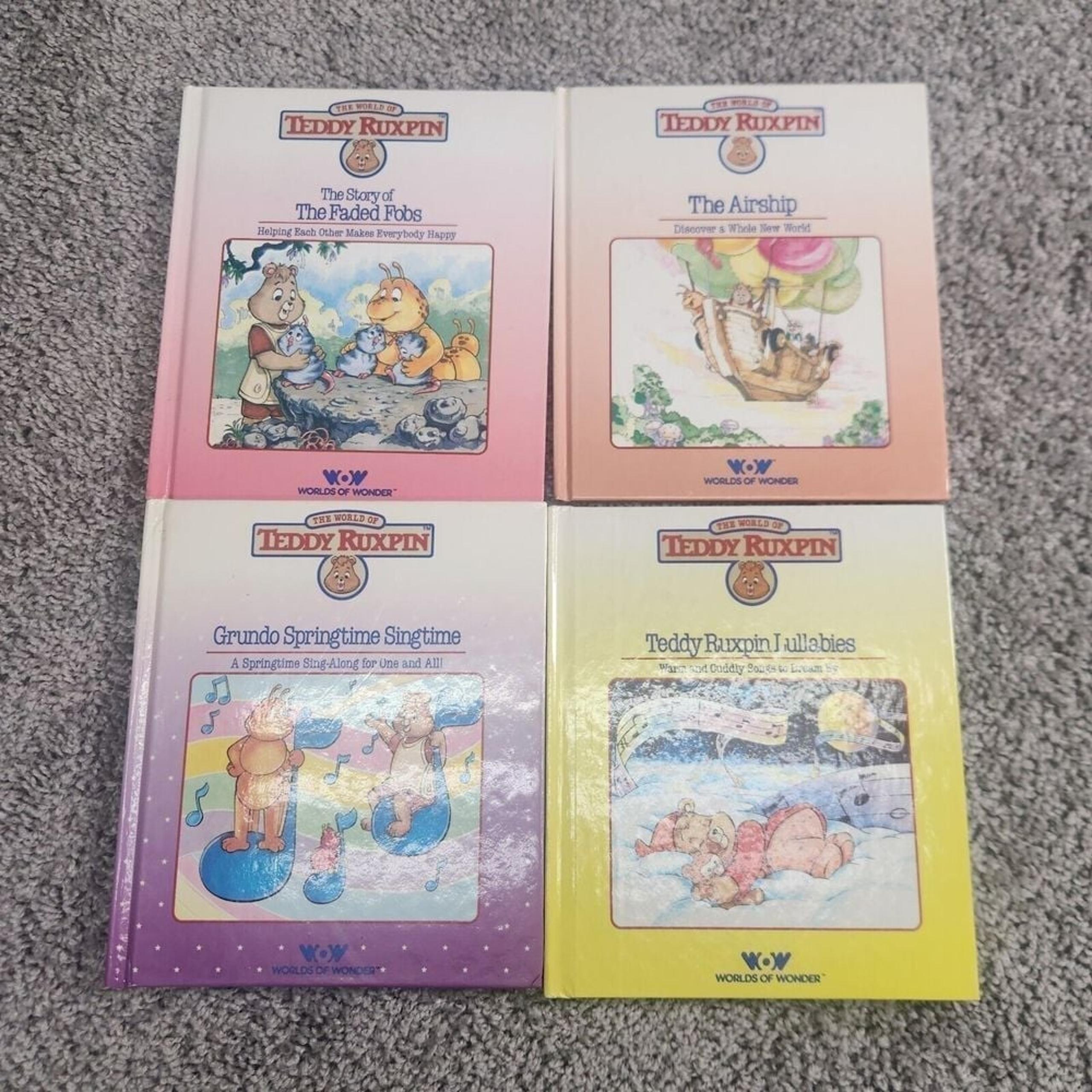 Vintage 1985 WOW Teddy Ruxpin Book Lot Faded Fobs Airship Grundo Lullabies