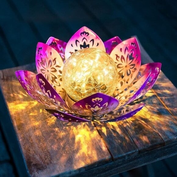 New Solar Garden Lights Outdoor, Waterproof Lotus Flower Table Lamp for Yard