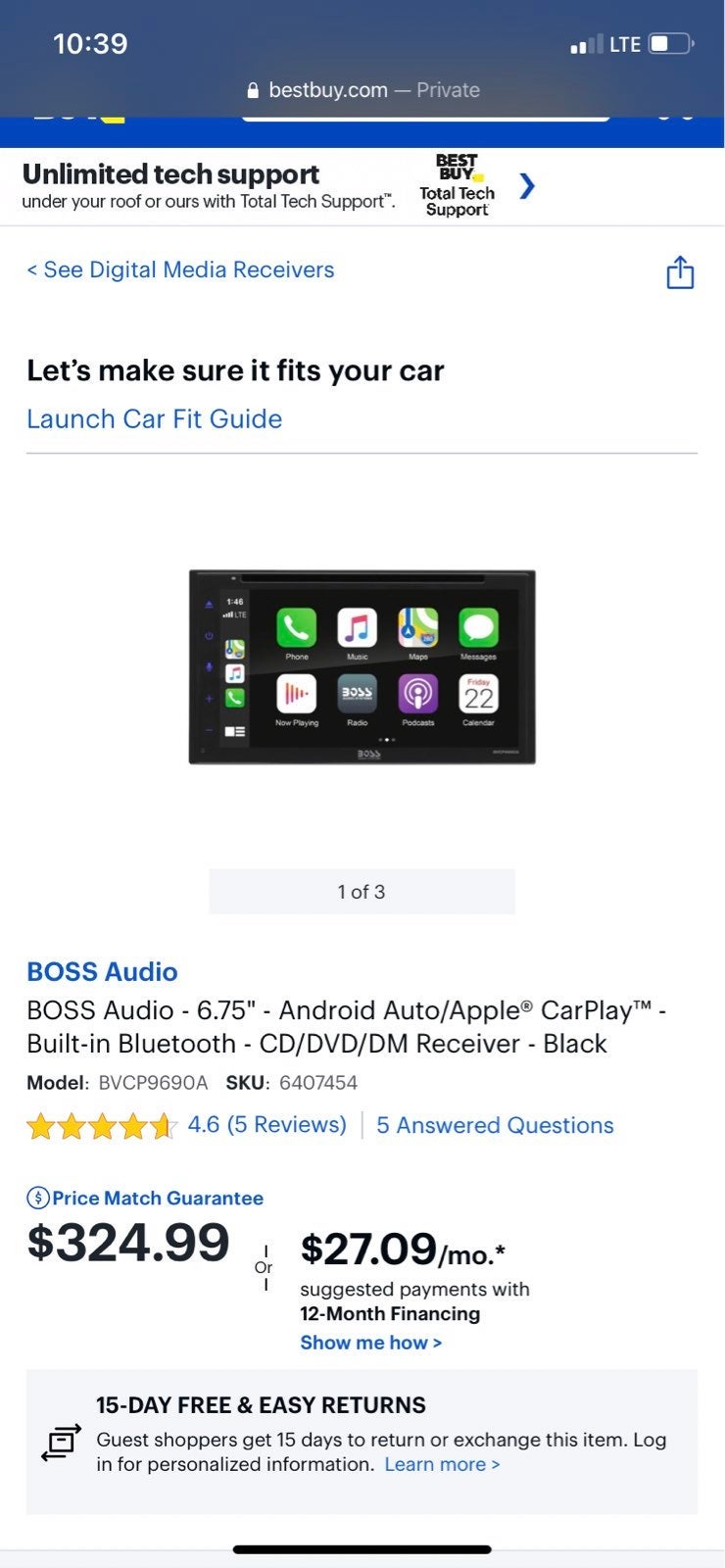 Boss apple car play audio system