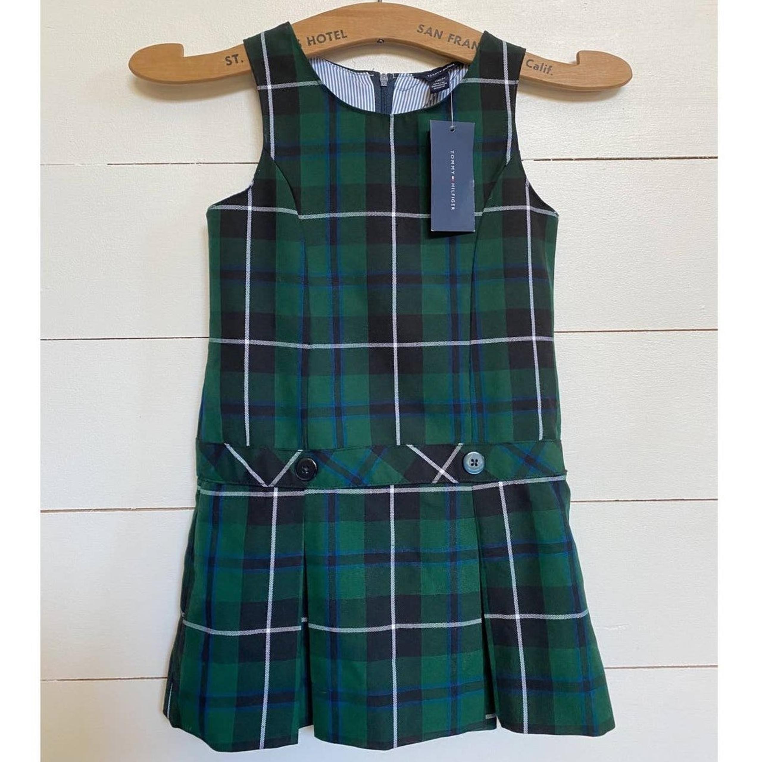 Tommy Hilfiger Girl's School Uniform Evergreen Black Tartan Plaid Dress sz 5