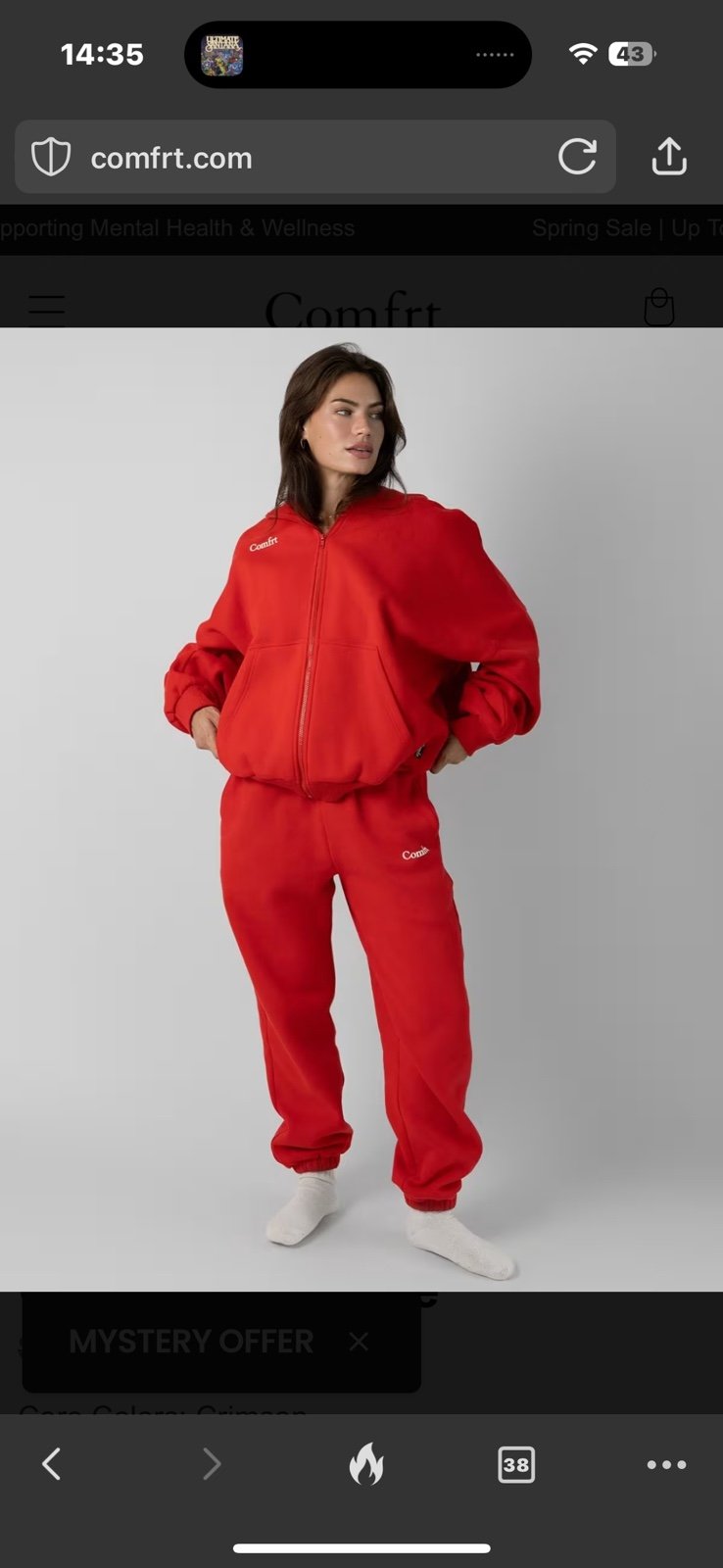 New COMFRT Cloud Zip Hoodie & Sweatpants Crimson Small