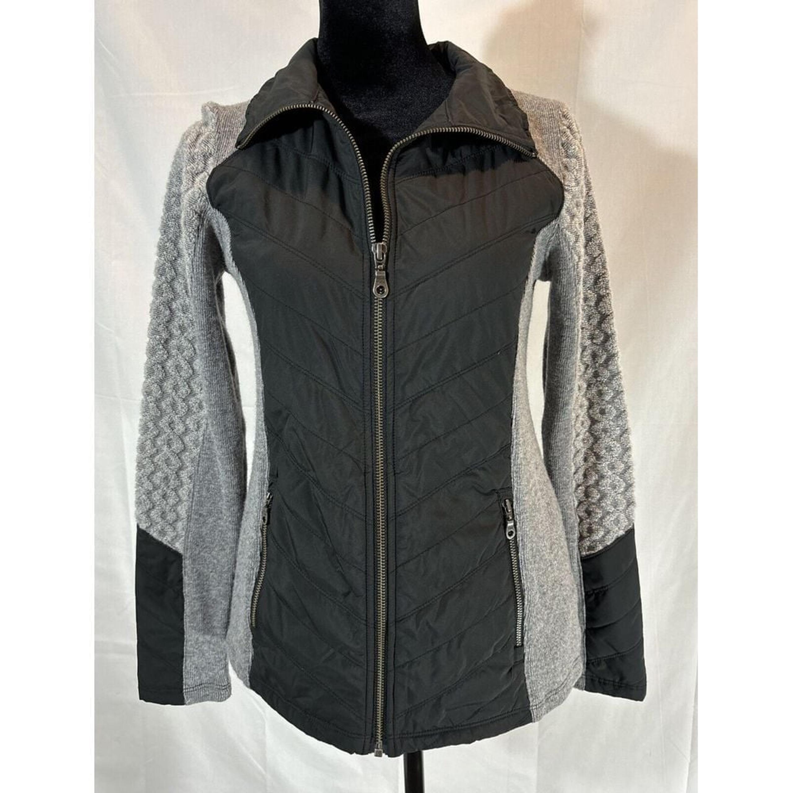 prAna Women's Zinnia Lightweight Quilted Jacket Black & Gray Wool Blend XS