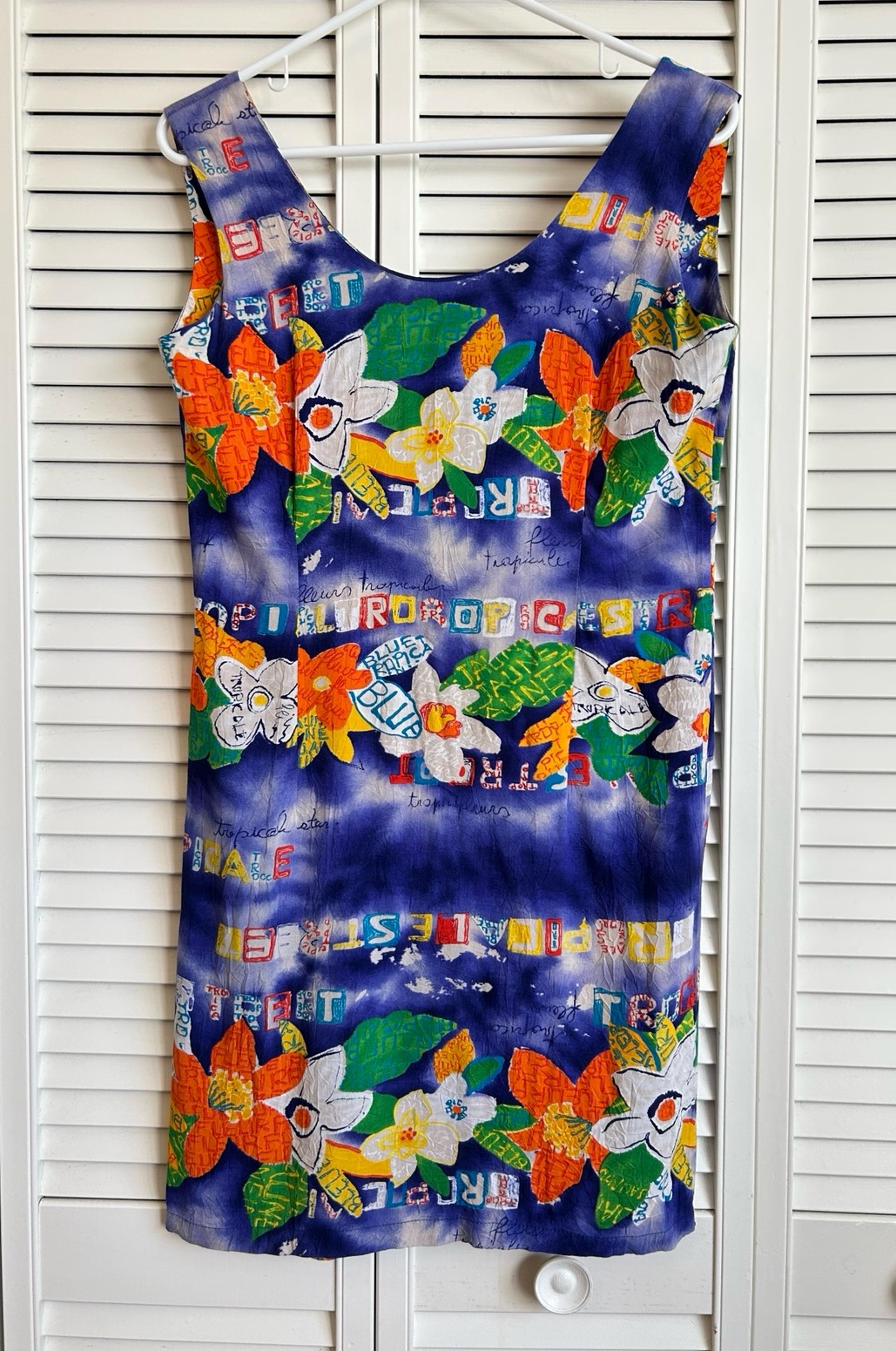 Vintage Jam's World Midi Dress Sheath Tropicale Size 5 Floral Print Purple Green