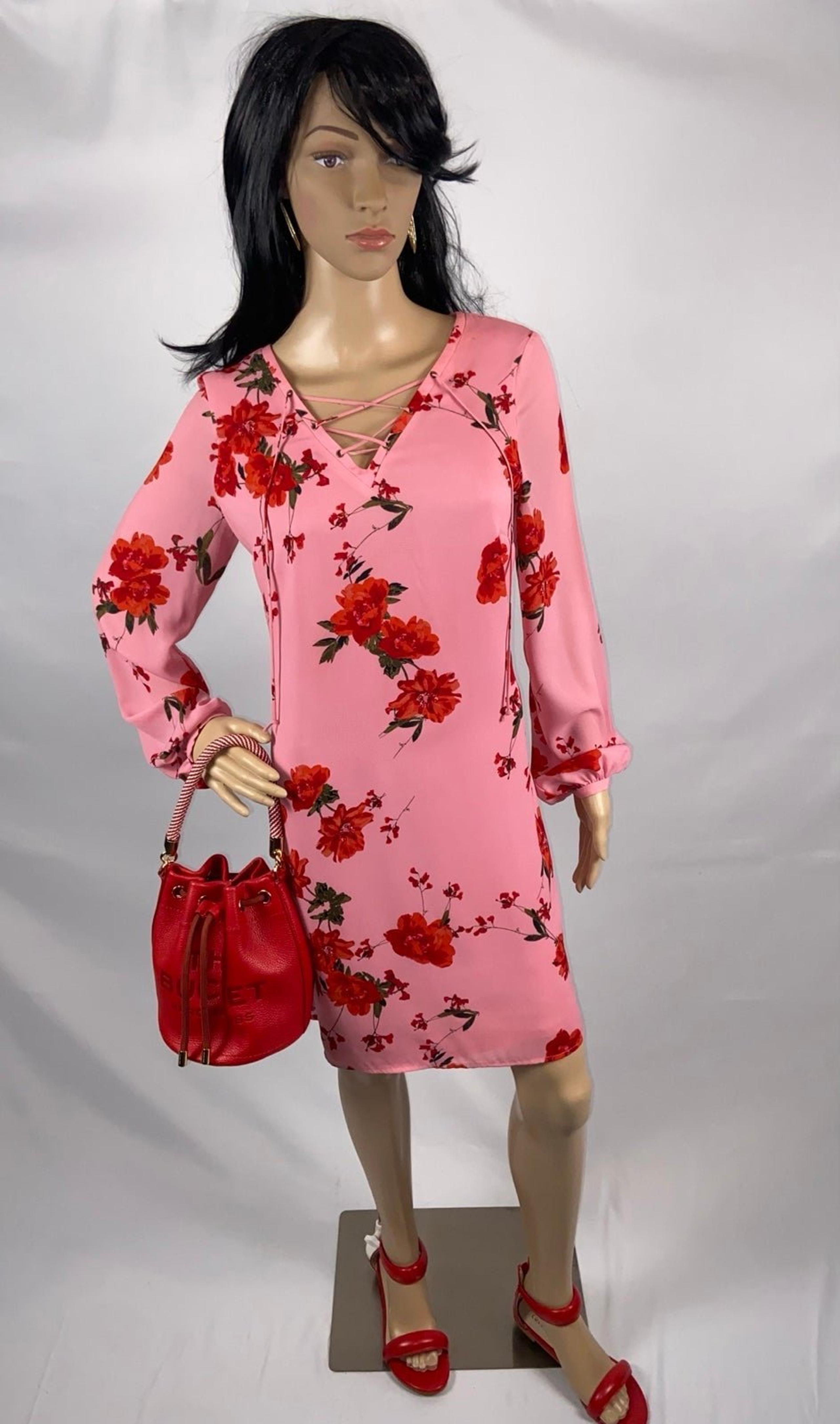 Pink & Red Floral Dress Longsleeve Worthington Medium