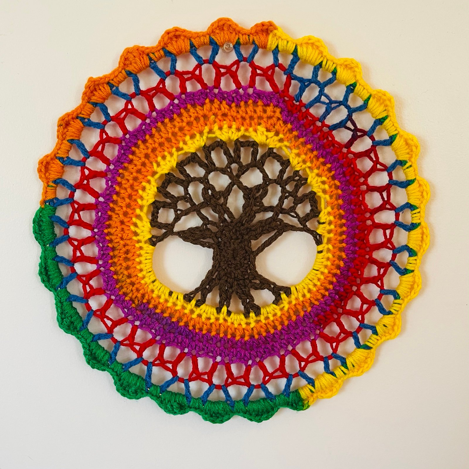 Rainbow Tree of Life Crochet Wall Hanging Handmade Decor 12.5
