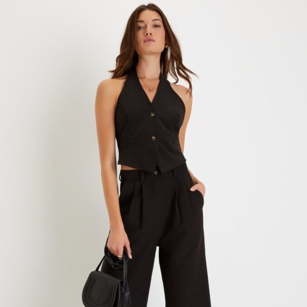 Lulus Stylish Idea Black High-waisted Wide-leg Pants - Size L