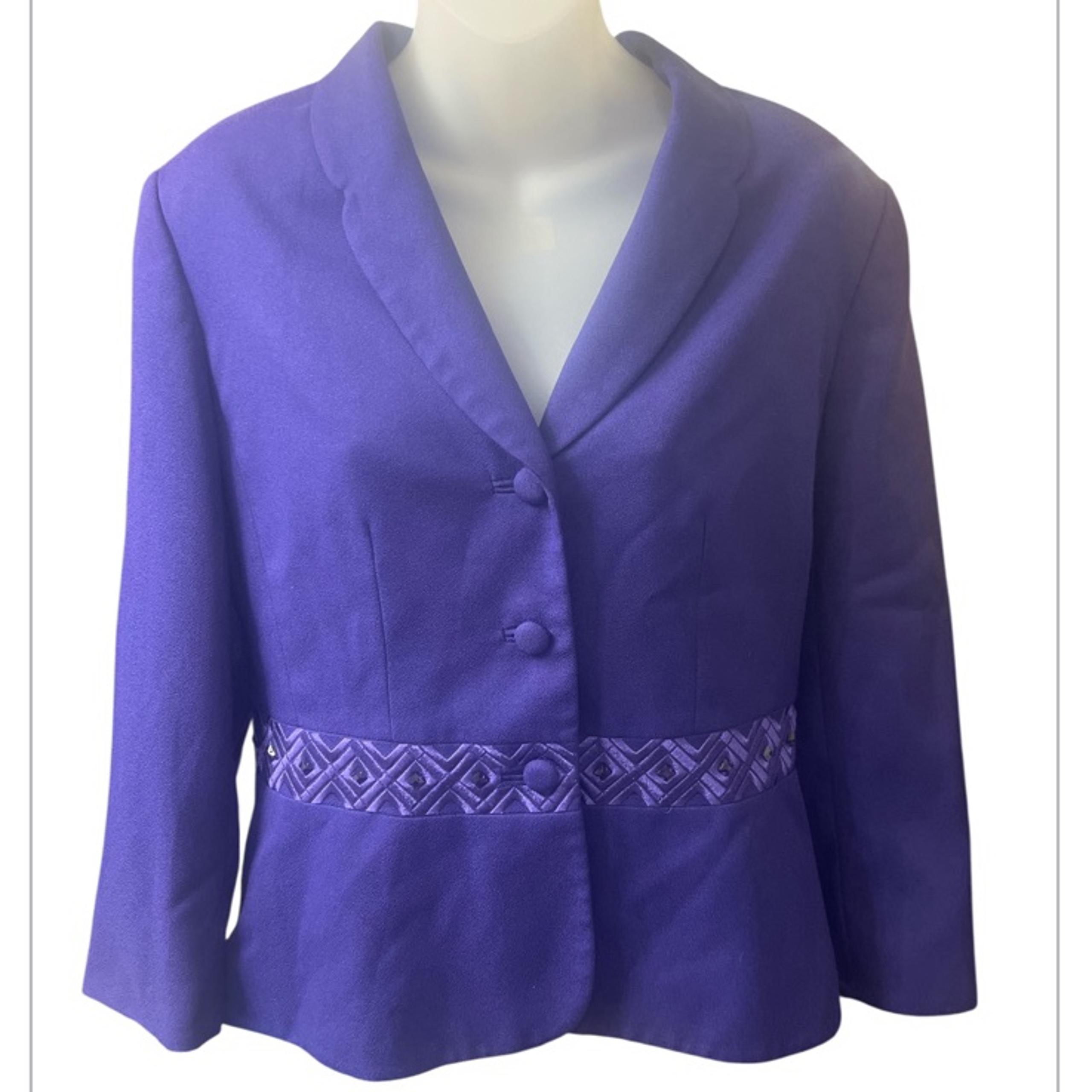 Emily Dark Purple blazer size 10 Embroidered Trim  Button Closure