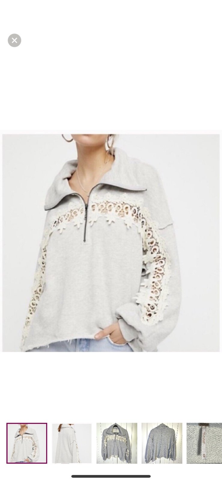 Free People Crochet Lace Embellished Sweatshirt XS